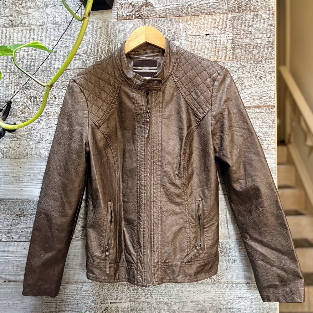 🏷 Dynamite dCasual | Metallic Faux Leather Jacket - Women's L, Bronze